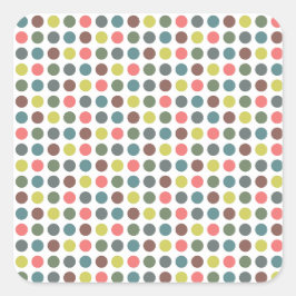 Niedliches farbiges 70er-Muster mit Polka-Punkten Quadratischer Aufkleber