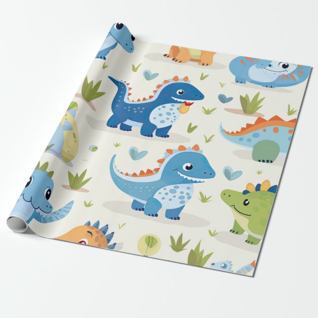 Niedliches farbiges Dinosaurier Baby Pattern Geschenkpapier (Ungerollt)