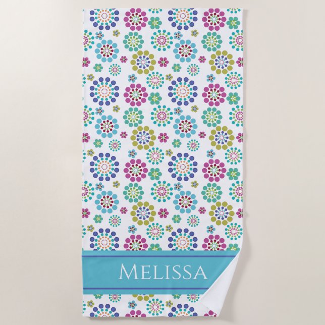 Niedliches Farbiges Dot Blume Muster Personalisier Strandtuch (Vorderseite)