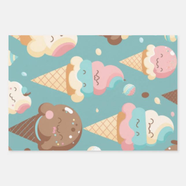 Niedliches, farbiges Eis Geschenkpapier Set (Vorderseite)