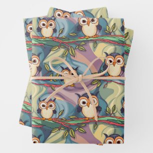 Niedliches, farbiges Eukalyptmuster Geschenkpapier Set
