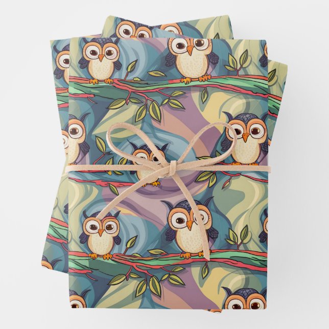 Niedliches, farbiges Eukalyptmuster Geschenkpapier Set (Beispiel)