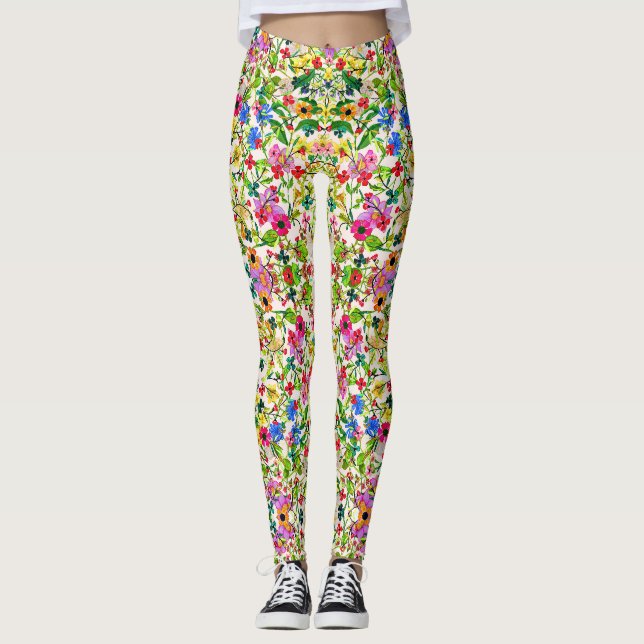 Niedliches farbiges Federblumenschild, Blume Leggings (Vorderseite)