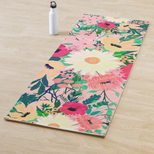 Niedliches farbiges, florfarbenes rosa Design Yogamatte