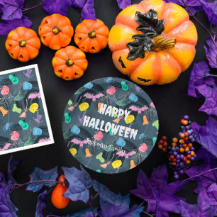 Niedliches farbiges Halloween, anpassbar Pappteller