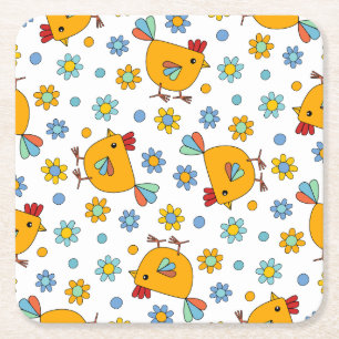 Niedliches farbiges Huhn und Blume Rechteckiger Pappuntersetzer
