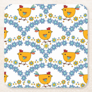 Niedliches farbiges Huhn und Blume Rechteckiger Pappuntersetzer