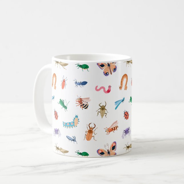 Niedliches farbiges Insektenmuster Kaffeetasse (Vorderseite Links)