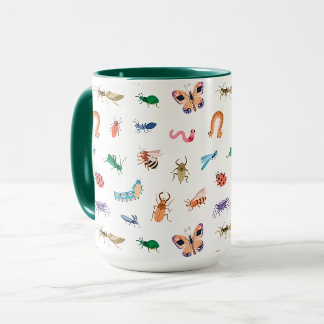 Niedliches farbiges Insektenmuster Tasse (Vorderseite Links)