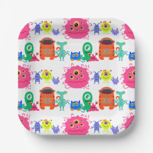Niedliches farbiges Monster Pappteller