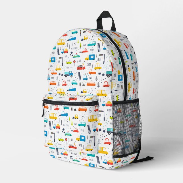 Niedliches, farbiges Muster des Autoverkehrs Bedruckter Rucksack (Rückseitige Ecke Rechts)