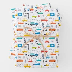 Niedliches, farbiges Muster des Autoverkehrs Geschenkpapier Set