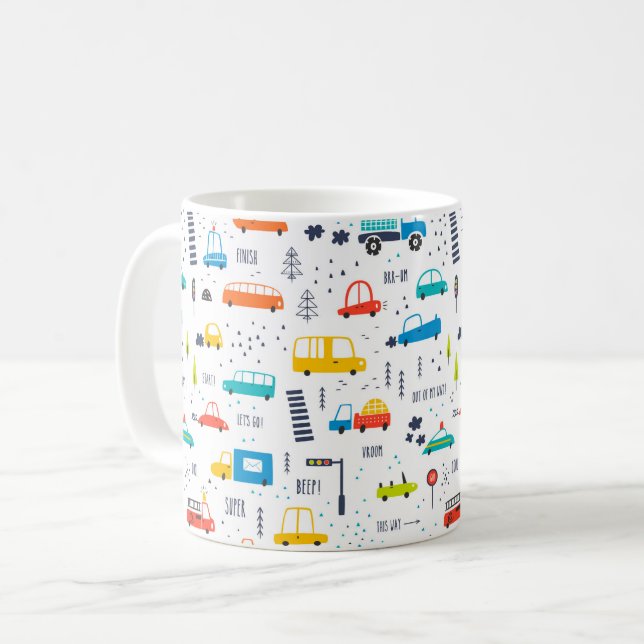 Niedliches, farbiges Muster des Autoverkehrs Kaffeetasse (Vorderseite Links)
