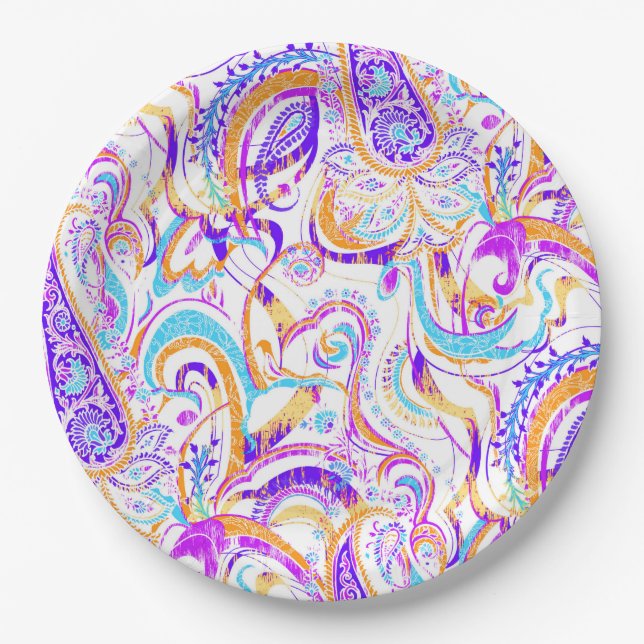 Niedliches, farbiges Paisley-Design Pappteller (Vorderseite)