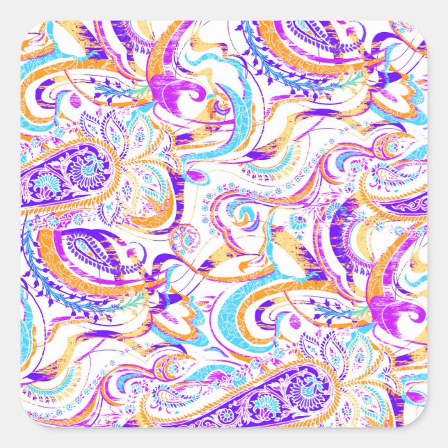 Niedliches, farbiges Paisley-Design Quadratischer Aufkleber (Vorderseite)