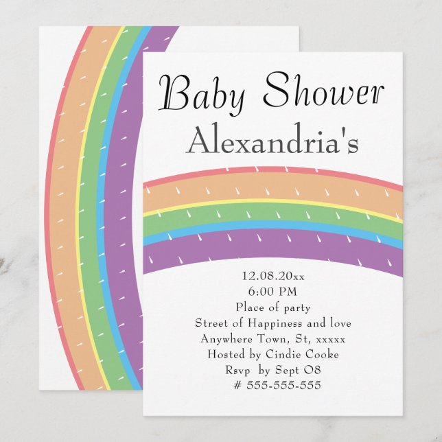 Niedliches farbiges Rainbow-Gender-Neutral-Baby Einladung (Vorne/Hinten)