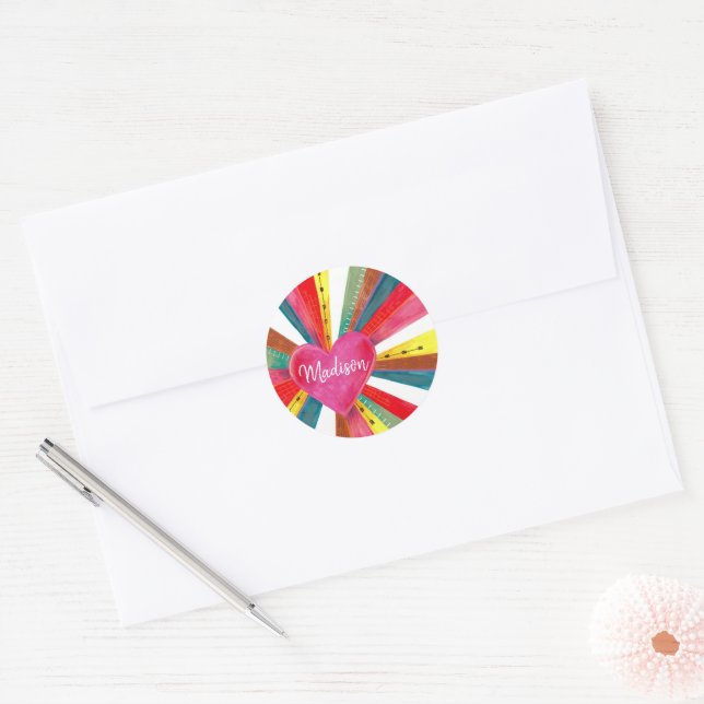 Niedliches farbiges Rainbow-Rosa Herz Runder Aufkleber (Umschlag)