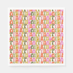 Niedliches Farbiges Retro-Happy Geburtstags-Textmu Serviette