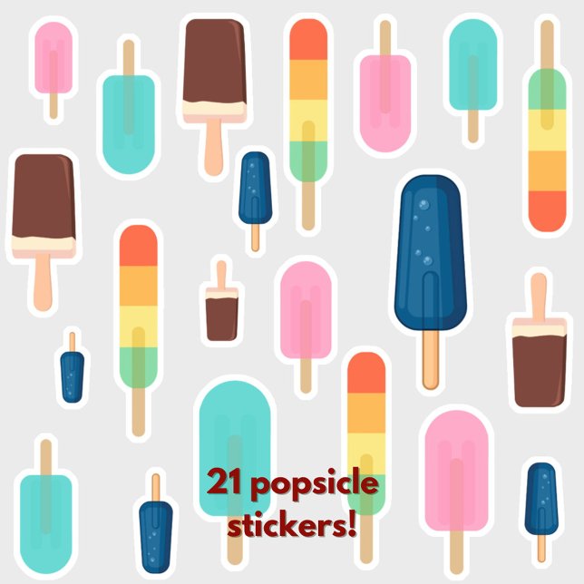 Niedliches farbiges Set für wasserdichte Aufkleber (A sheet of 21 fun, colorful popsicle stickers.)