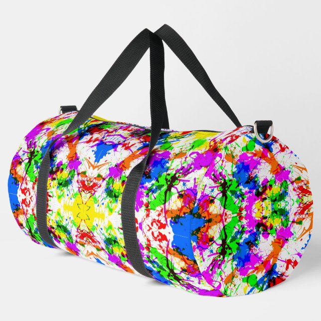 Niedliches farbiges Spritzer-Malerdesign Brautpart Duffle Bag (Linke Ecke)