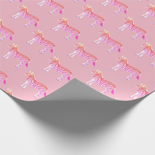 Niedliches farbiges Zebras-Muster beim Tier rosa Geschenkpapier (Ecke)