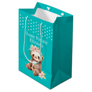 Niedliches Faultier hinzufügen Namen polka dots tü Mittlere Geschenktüte