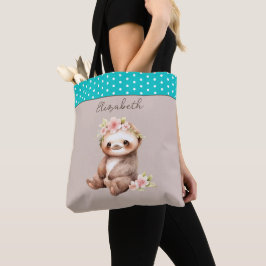 Niedliches Faultier hinzufügen Namen polka dots tü Tasche