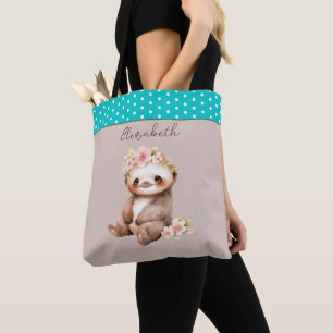 Niedliches Faultier hinzufügen Namen polka dots tü Tasche