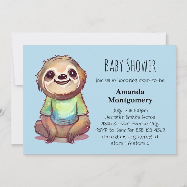 Niedliches Faultier mit Shirt-Babydusche Einladung (Vorderseite)