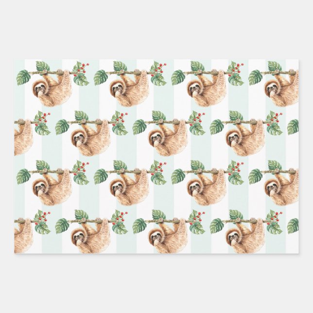 Niedliches Faultier-Muster nach unten Geschenkpapier Set (Vorderseite 2)