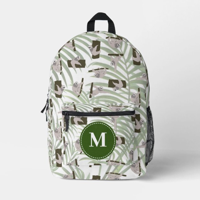 Niedliches Faultiermuster in der Wildwaldmonogramm Bedruckter Rucksack (Vorderseite)
