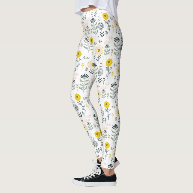 Niedliches Federblumenmuster Leggings (Links)