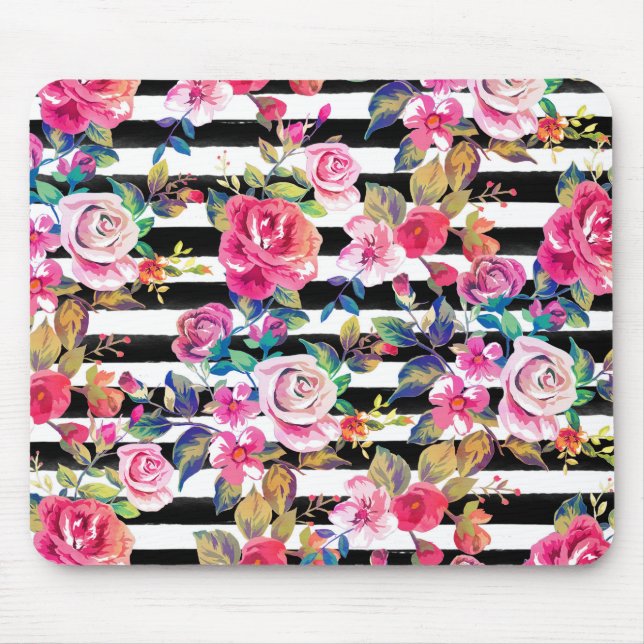 Niedliches Federblumenmuster und Streifen Mousepad (Vorne)