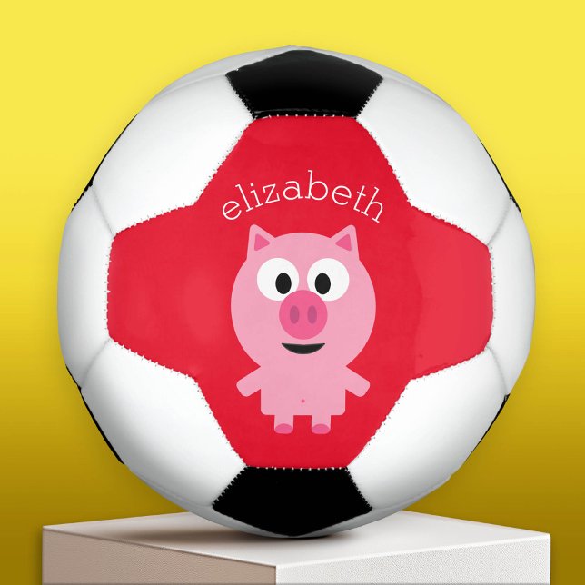 Niedliches Ferkel - Rosa und Rot mit Namen Fußball (Custom Soccer Ball with a Cartoon Pig)