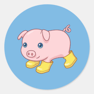 Niedliches Ferkel-Schwein in gelben Gummistiefeln Runder Aufkleber