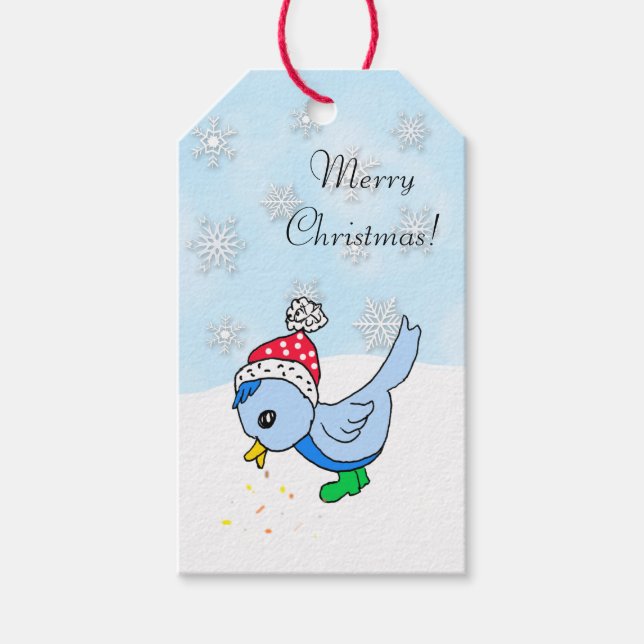 Niedliches festes Blue Bird Weihnachtsgeschenk Geschenkanhänger (Vorderseite)