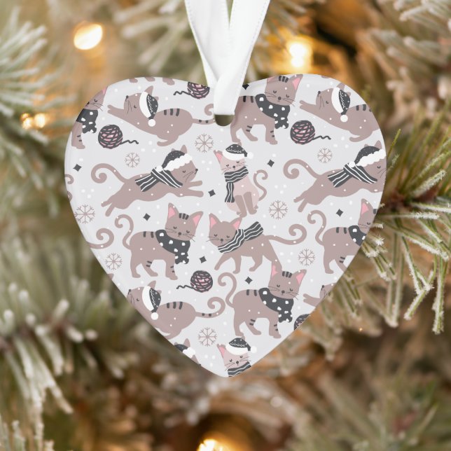 Niedliches festes Katzenmuster Weihnachtsbaum Herz Ornament (Baum)