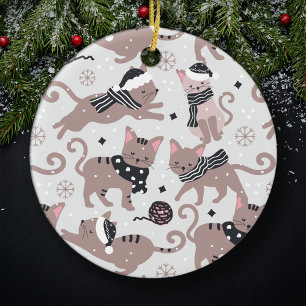 Niedliches festes Katzenmuster Weihnachtsbaum Keramik Ornament