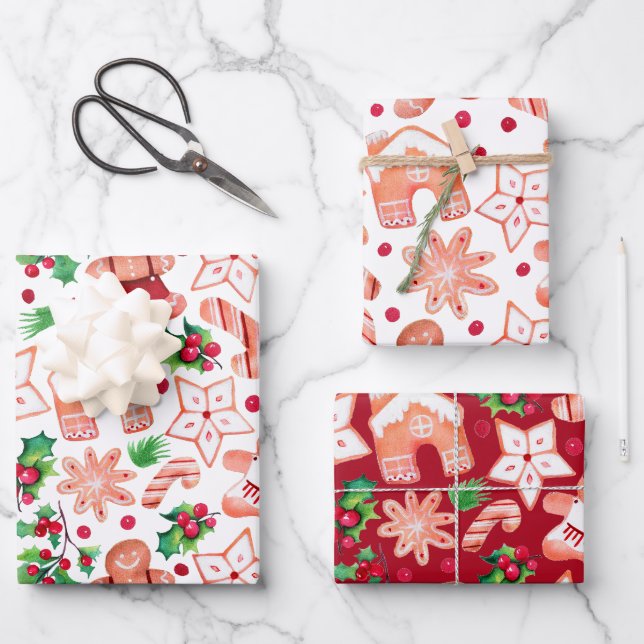 Niedliches festes Lebkuchengebäck Weihnachten Geschenkpapier Set (Vorderseite)