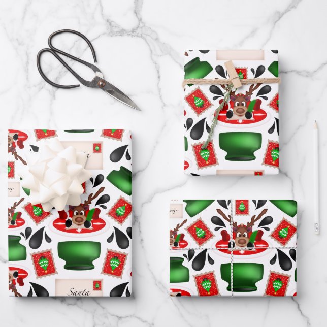 Niedliches festes Red Kasky Weihnachtsfest Geschenkpapier Set (Vorderseite)
