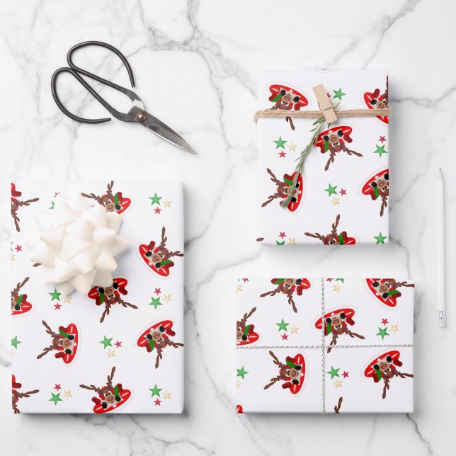 Niedliches festes Red Kasky Weihnachtsfest Geschenkpapier Set (Vorderseite)