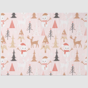 Niedliches festes Rosa Weihnachtsbaum Snowman Rent Seidenpapier