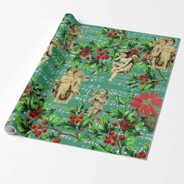 Niedliches festliches Vintages Angel Cherubs Heili Geschenkpapier (Ungerollt)