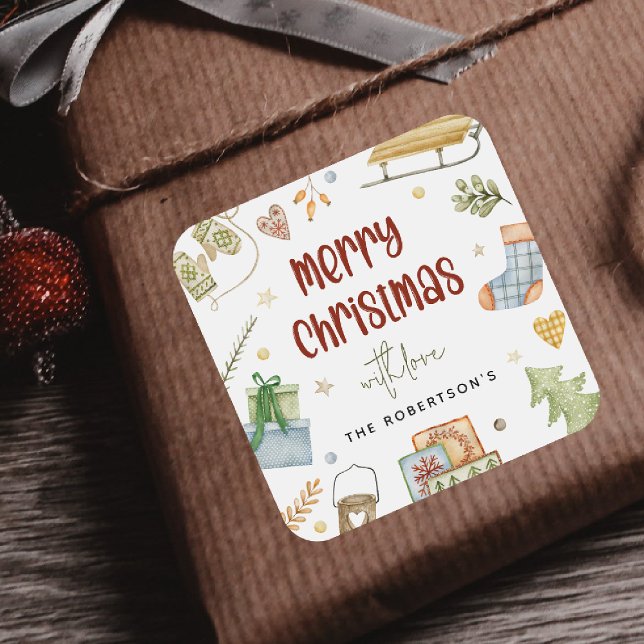 Niedliches festliches Weihnachtsgeschenk Quadratischer Aufkleber (Von Creator hochgeladen)