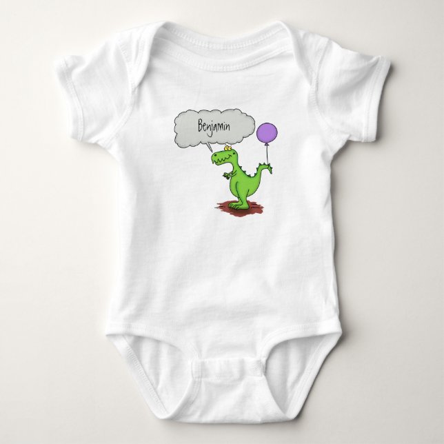 Niedliches Feuer atmet grün lustiger Drache Cartoo Baby Strampler (Vorderseite)