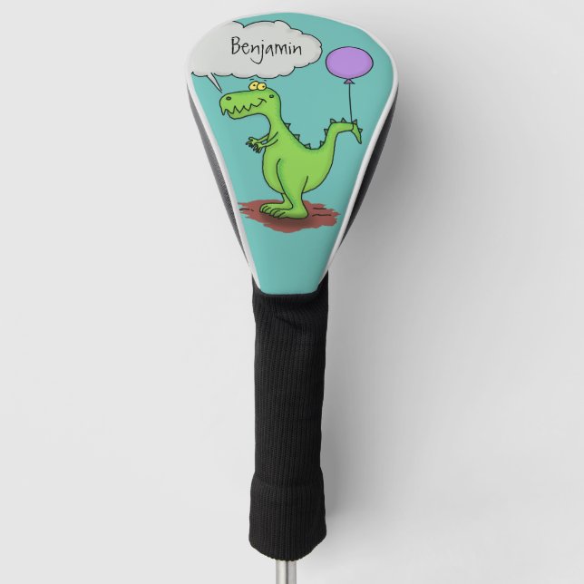 Niedliches Feuer atmet grün lustiger Drache Cartoo Golf Headcover (Vorderseite)