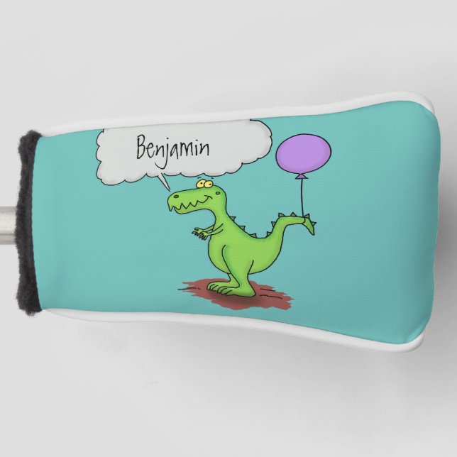 Niedliches Feuer atmet grün lustiger Drache Cartoo Golf Headcover (Vorderseite)