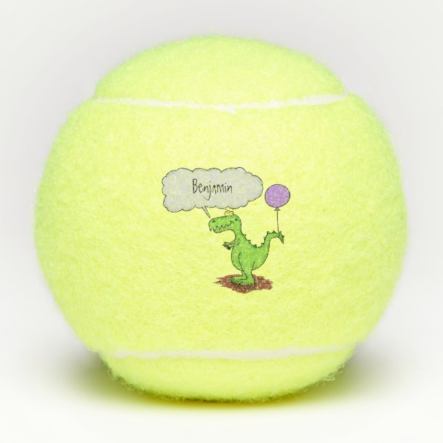 Niedliches Feuer atmet grün lustiger Drache Cartoo Tennisbälle (Vorderseite)