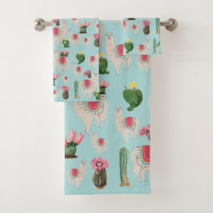 Niedliches Fiesta Llama & Cactus Pattern Badhandtuch Set