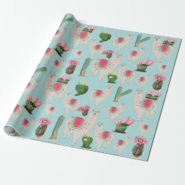 Niedliches Fiesta Llama & Cactus Pattern Geschenkpapier